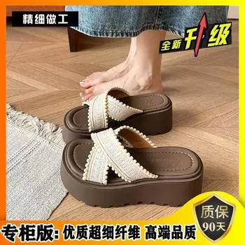 Small thick-soled cool slippers women s new summer wear heightening non-slip breathable beautiful beach slippers 35