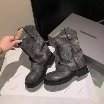 Small thick-soled heightening boots Maillard wasteland wind brown trouser boots stacked small short boots women s spring and autumn single boots 35