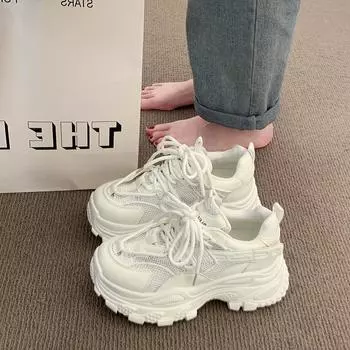 Small thick-soled heightening soft leather dad shoes women s single shoes autumn new versatile muffin casual sports shoes 35