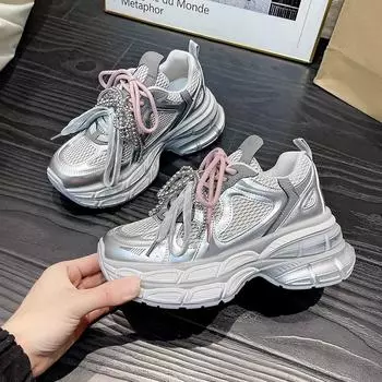 Small thick-soled heightening women s shoes leather dad shoes women s 2025 spring and summer new mesh breathable casual sports shoes 35