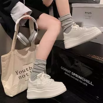 Small thick-soled leather board shoes women s 2024 spring new 6cm height increase casual versatile muffin sole white shoes 35 белый