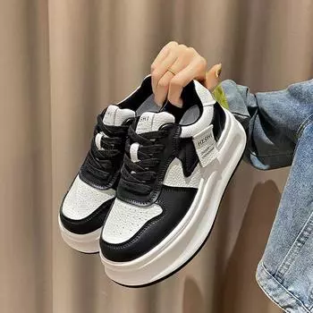 Small thick-soled soft leather board shoes for women s 2025 spring new height-increasing casual versatile muffin-soled white shoes 2388 35