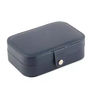 Small Travel Jewelry Case PU Waterproof Lattice Design Portable Jewelry Storage Box Dark Blue