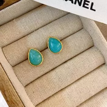 Small Water Drop Retro French Glazed Water Drop Earrings Elegant And Versatile High-End Earrings Silver Needle