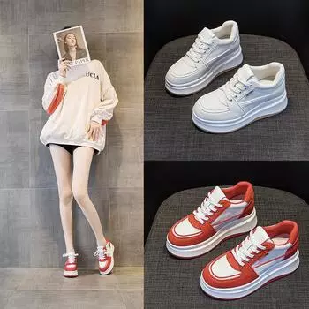 Маленькие белые туфли Весенние качественные туфли-бублики с внутренней стороны, толстые подошвы, повседневные модные туфли для досок, кожаные женские туфли 34