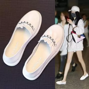 Маленькие белые туфли, женская обувь, плоская подошва, туфли без застежек, повседневные туфли-бини, обувь для беременных 35 белый