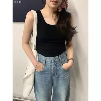 Small White Tank Top Vest Women s Summer Outwear Inner Bottoming Shirt French Chic I-Shaped Thread Fashion Tops Modal [black] a pack L [50.50 kg-59.00 kg]]