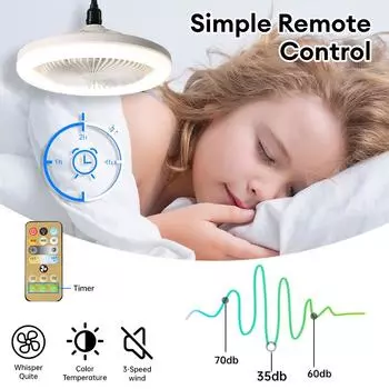 Smart 3-in-1 Ceiling Fan Light with Remote Control 3-Speed E27 AC85-265V Lighting Base for Bedroom and Living Room Lighting белый