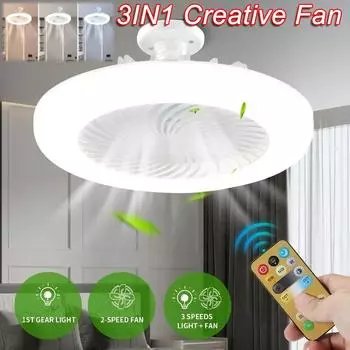 Smart 3-in-1 Ceiling Fan with Remote Control and 3-Speed E27 Lighting Base for Bedroom and Living Room Lighting 3000-6500k