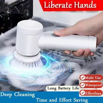 Smart 5 In 1 Interchangeable Brush Heads Electric Rotary Scrubber, Bathroom Cleaning Brush, Power Cleaning Brush