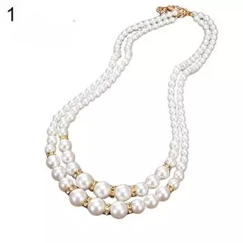Smart Beads Rhinestone Inlaid Double Layer Necklace Jewelry ADM