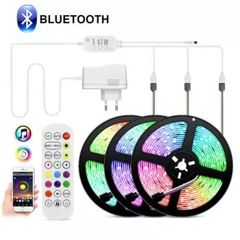 Умное приложение Bluetooth LED фонари 5M 10M 15M 5050 RGB светодиодная лента неоновая лента для комнаты домашняя вечеринка шкаф телевизор подсветка декоративное освещение ЕС адаптер 5M EU Plug No Waterproof