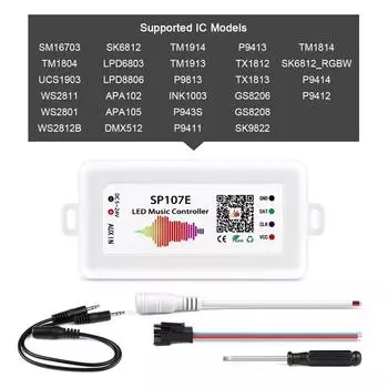 Smart Bluetooth Controller SP107E for LED RGBIC Strip Light 5V-24V SPI Pixels IC WS2812B WS2811 SK6812 Addressable Music Control