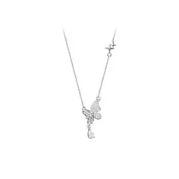 Smart Butterfly Water Drop Zircon Necklace Cross-Border Live Broadcast Hot-Selling Neck Chain Cross Star Flash Diamond Dancing Collarbone Chain Copper (white gold)