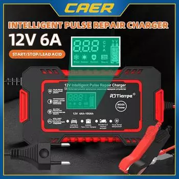 Зарядное устройство для автомобильных аккумуляторов AGM Pulse Repair 12 В 6 А, быстрая зарядка, ЖК-дисплей, свинцово-кислотные гелевые аккумуляторы, глубокая зарядка для автомобильного двигателя