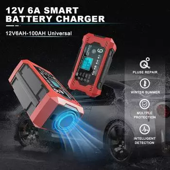 Smart Car Battery Charger Multifunctional Intelligent High Power Pulse Repair Battery Charging For Motorcycle SUV Truck 12V/6A