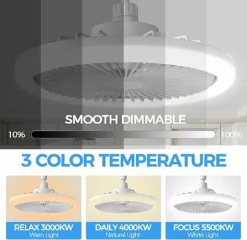 Smart Ceiling Fan Light With Remote Control 3 Colors E27 Converter Base AC85-265V for Garage Indoor Bedroom Bathroom Kitchen USE