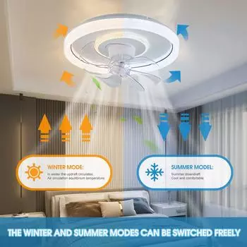 Smart ceiling fan with light living room home decoration modern 360° air outlet silent ceiling lamp fan remote control led light 220V белый