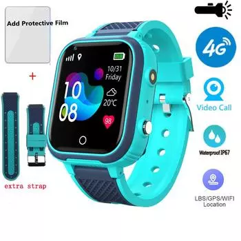Смарт-часы Детские GPS 4G LT21 Wi-Fi трекер Водонепроницаемые умные часы Видеозвонок Телефон Часы Монитор обратного вызова для Android ios Global version синий