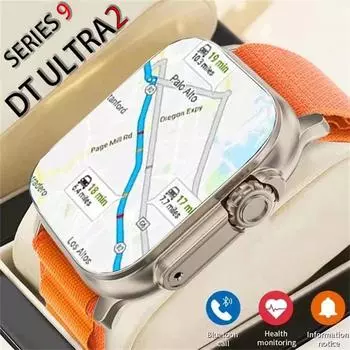 Смарт-часы для ответа на вызов, 2,2 дюйма, NFC, беспроводная зарядка, мужские часы, спортивные женские часы, часы с пульсометром для Apple ios, Android Phone 49mm чёрный