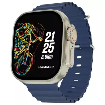 Смарт-часы HAMMER Active 2.0 Plus с 2,1-дюймовым HD-дисплеем, управлением жестами, вызовами по Bluetooth, студией создания циферблатов своими руками, спортивными режимами и функциональной заводной головкой(синий) синий