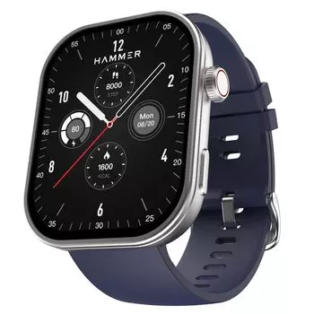 Смарт-часы HAMMER Tussle с дисплеем HD 2,01 дюйма, Bluetooth-вызовы, вращающаяся заводная головка, голосовой помощник, встроенные игры, интеллектуальные уведомления, Admiral Blue синий