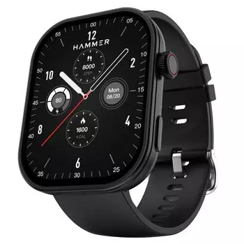 Смарт-часы HAMMER Tussle с дисплеем HD 2,01 дюйма, возможностью звонков по Bluetooth, вращающейся заводной головкой, голосовым помощником, встроенными играми, интеллектуальными уведомлениями, пудрово-черный цвет чёрный