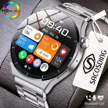 SACOSDING NFC Смарт-часы HK46 Круглый экран Bluetooth Вызов Спортивное сообщение Напоминание Водонепроницаемые Смарт-часы для Android IOS