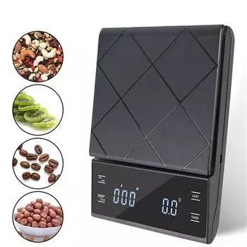 Smart Coffee Scale Kitchen Food Scale Digital Electronic Scale with Timer Precision Jewelry Scale Household Weighing Scale Black