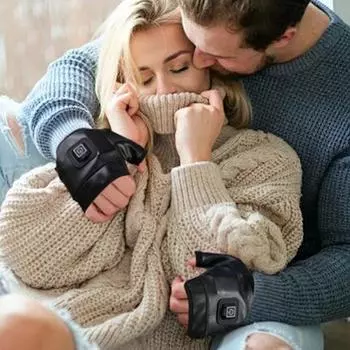 Smart Heating Leather Gloves Winter Warm Fingerless Hand Wrist Wireless Heated Promote blood circulation Mittens Keep Warm M чёрный