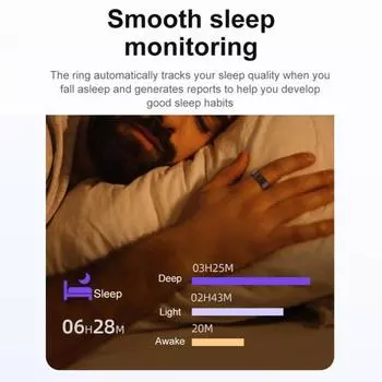 Смарт-кольцо с фитнес-трекером, сверхлегкое водонепроницаемое кольцо с несколькими спортивными режимами, Bluetooth-совместимый пульсометр, умный браслет Black 8