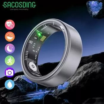 Смарт-кольцо SACOSDING, титановые смарт-кольца военного класса, водонепроницаемые, для здоровья, отслеживания сердечного ритма, кислорода в крови, многоспортивные режимы 8 чёрный