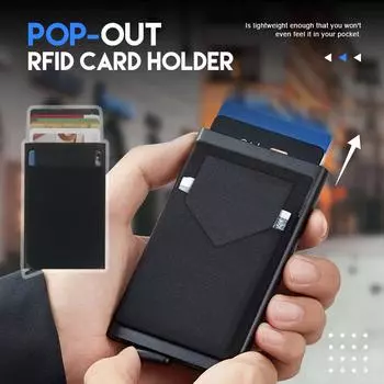 Смарт-кошелек DIENQI Rfid, держатель для карт, металлические тонкие мужские и женские кошельки, всплывающий минималистичный кошелек, маленький черный кошелек, металлический кошелек чёрный