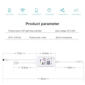 Smart Life TUYA WiFi RGB-контроллер DC 12 В-24 В Светодиодная лента Беспроводной диммер Встроенный микрофон Синхронизация музыки Alexa Google Home