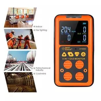 SMART SENSOR 4 в 1 Детектор газа HS и CO Монитор Промышленный цифровой портативный токсичный газ Углерод US Plug оранжевый