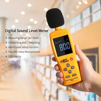 SMART SENSOR AS834+ Цифровой измеритель уровня звука Цифровой шумомер с ЖК-дисплеем Звук оранжевый