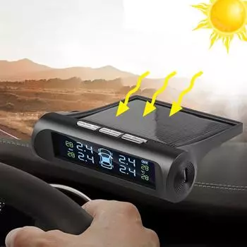 Smart Solar Power TPMS Car Tire Pressure Monitor System Real Time Tire Presure Display Wireless 4 External Sensors Dropshipping With box