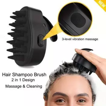 Smart Sonic Scalp Scrubber-Shampoo Brush with Soft Silicone Bristles for Hair Growth and Dandruff Removal,2 In 1 Design Vibrating Scalp Massager Brush чёрный