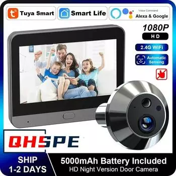 Smart Tuya 1080P 2.4G WiFi Magic Door Camera Автоматическая камера с датчиком дверного глазка Цифровой дверной глазок Беспроводной дверной звонок для дома