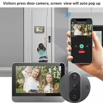 Smart Tuya 1080P WiFi дверной звонок глазок камера 5000 мАч аудио 4.3 PIR FHD инфракрасный Alexa Google анонс цифровой просмотрщик