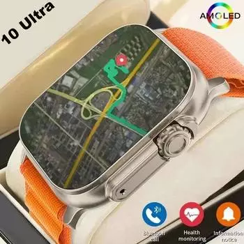 Smart Watch 10 Ultra Answer Call 2,2 дюйма NFC Беспроводная зарядка Мужские часы Спортивные женские часы Heart Rate для Apple ios Android Phone 10 ultra чёрный