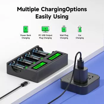 Смарт-зарядное устройство для литий-ионного аккумулятора 1,5 В с ЖК-дисплеем на 8 слотов + литий-ионная аккумуляторная батарея AA AAA 1,5 В