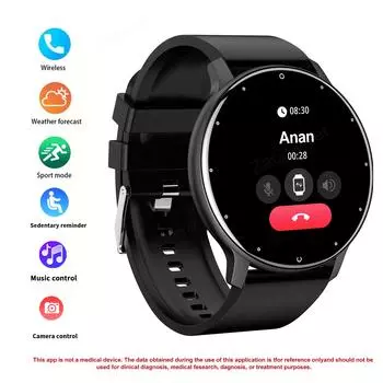 SmartWatch с несколькими пользовательскими циферблатами, мультиспортивным режимом, беспроводными вызовами, монитором сна, совместимостью с Android и IPhone чёрный