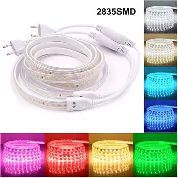 SMD2835 AC220V Светодиодная лента Гибкая лампа 60LEDs/M Водонепроницаемая светодиодная лента Светодиодная лента с вилкой европейского стандарта 1M-EU