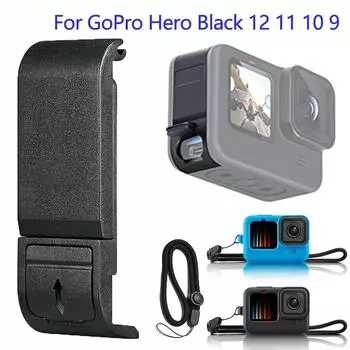 Сменная боковая дверца для GoPro Hero 12 11 10 9, черная пылезащитная крышка для аккумулятора, силиконовый чехол, аксессуары для камеры