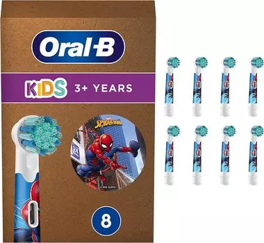Сменная щетка Braun Oral B Sumizumi Clean Kids Soft Brush для детей, 8 предметов, версия с изображением Человека-паука в эко-упаковке [Товар] синий