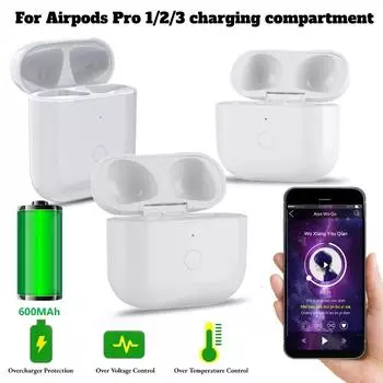 Сменное беспроводное зарядное устройство для наушников Airpods Pro 1/2/3 Bluetooth, зарядное устройство емкостью 600 мАч со светодиодным индикатором For airpods 2 белый