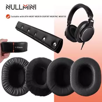 Сменные амбушюры NullMini для наушников Audio Technica ATH-MSR7 MSR7B DSR7BT MSR7NC MSR7SE, кожаные наушники-вкладыши