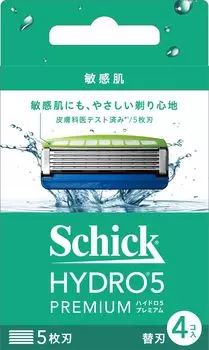 Сменные лезвия Hydro Schick Hydro 5 Premium для чувствительной кожи с защитой кожи Skin Guard 5 лезвий синего цвета (4 шт) синий