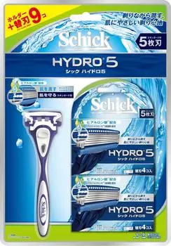 Сменные лезвия Schick Hydro 5 большой емкости с держателем для упаковки из 9 предметов с бритвой для тела, 1 шт., 5 лезвий для мужчин (х 1) белый